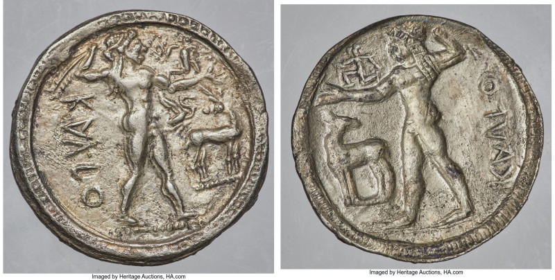 BRUTTIUM. Caulonia. Early 5th century BC. AR stater or nomos (28mm, 7.31 gm, 12h...
