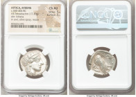 ATTICA. Athens. Ca. 440-404 BC. AR tetradrachm (24mm, 17.20 gm, 10h). NGC Choice AU 5/5 - 5/5. Mid-mass coinage issue. Head of Athena right, wearing c...