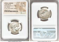 ATTICA. Athens. Ca. 440-404 BC. AR tetradrachm (25mm, 17.19 gm, 7h). NGC Choice AU 5/5 - 4/5. Mid-mass coinage issue. Head of Athena right, wearing cr...