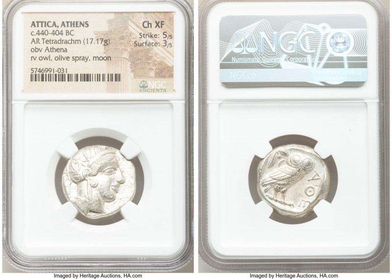 ATTICA. Athens. Ca. 440-404 BC. AR tetradrachm (22mm, 17.17 gm, 1h). NGC Choice ...