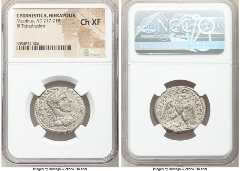 CYRRHESTICA. Hierapolis. Macrinus (AD 217-218). BI tetradrachm (27mm, 11h). NGC ...