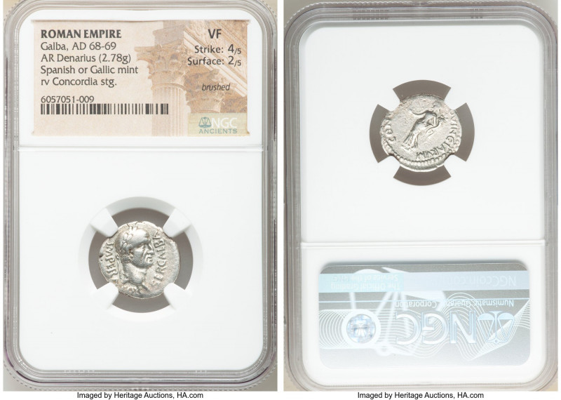 Galba (AD 68-69). AR denarius (16mm, 2.78 gm, 7h). NGC VF 4/5 - 2/5, brushed. Sp...