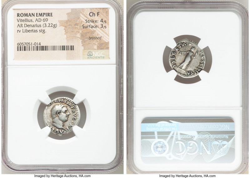 Vitellius (16 April-22 December AD 69). AR denarius (17mm, 3.22 gm, 7h). NGC Cho...