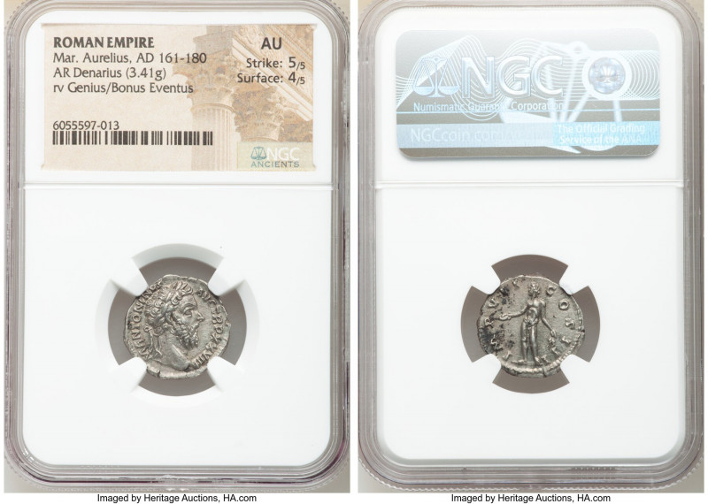 Marcus Aurelius (AD 161-180). AR denarius (18mm, 3.41 gm, 12h). NGC AU 5/5 - 4/5...