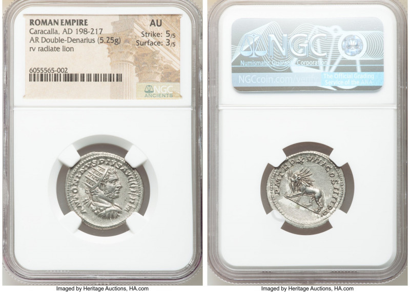 Caracalla (AD 198-217). AR antoninianus (23mm, 5.25 gm, 1h). NGC AU 5/5 - 3/5. R...