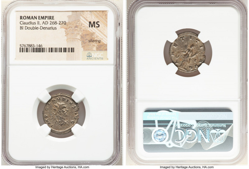 Claudius II (AD 268-270). BI antoninianus (17mm, 7h). NGC MS, Silvering. Siscia,...