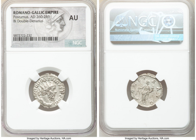 Postumus, Romano-Gallic Empire (AD 260-269). BI antoninianus (19mm, 1h). NGC AU....