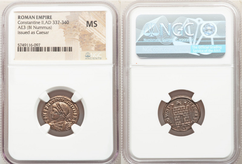 Constantine II, as Caesar (AD 337-340). AE3 or BI nummus (19mm, 11h). NGC MS. Ro...