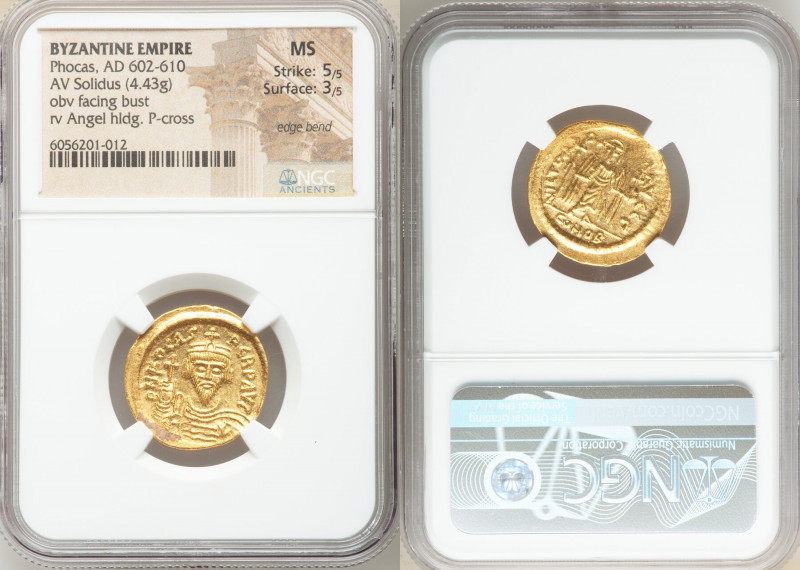 Phocas (AD 602-610). AV solidus (20mm, 4.43 gm, 7h). NGC MS 5/5 - 3/5, edge bend...