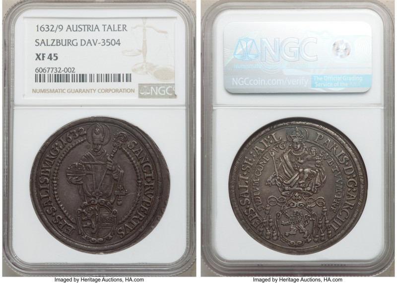 Salzburg. Paris von Lodron Taler 1632/9 XF45 NGC, KM87 (unlisted overdate), Dav-...