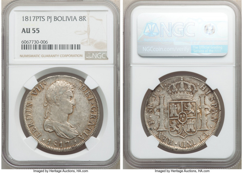 Ferdinand VII 8 Reales 1817 PTS-PJ AU55 NGC, Potosi mint, KM84.

HID0980124201...