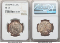 Edward VII "Victorian Leaves" 50 Cents 1910 AU58 NGC, Ottawa mint, KM12. Rose and gold toned with deeper shades of blue at edges.

HID09801242017
...