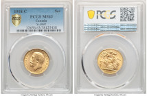 George V gold Sovereign 1918-C MS63 PCGS, Ottawa mint, KM20. S-3997. Olive-gold color. 

HID09801242017

© 2020 Heritage Auctions | All Rights Res...
