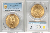 Republic gold 20 Pesos 1915 AU58 PCGS, Philadelphia mint, KM21. One year type. 

HID09801242017

© 2020 Heritage Auctions | All Rights Reserved