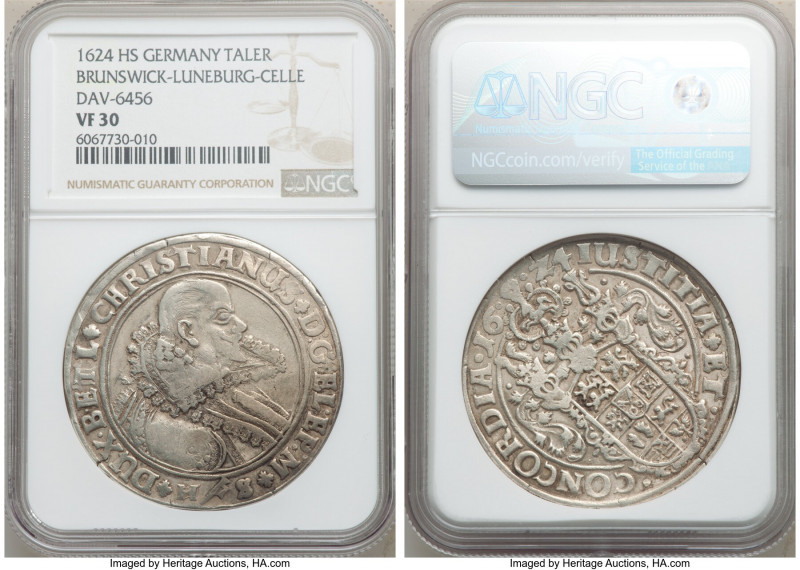 Brunswick-Luneburg-Celle. Christian Taler 1624-HS VF30 NGC, Clausthal mint, Dav-...