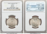 Lübeck. Free City 2 Mark 1904-A MS66 NGC, Berlin mint, KM212, J-81. Choice with lustrous surfaces and pale amber toning. 

HID09801242017

© 2020 ...