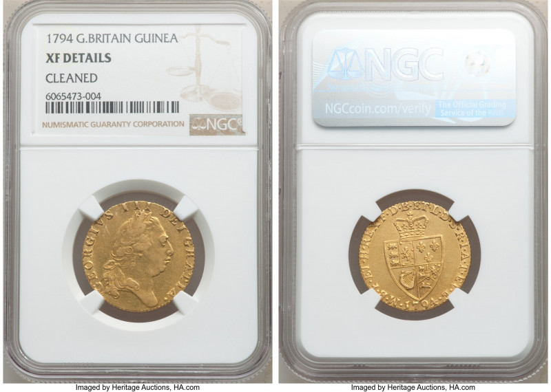 George III gold Guinea 1794 XF Details (Cleaned) NGC, KM609, S-3729.

HID09801...