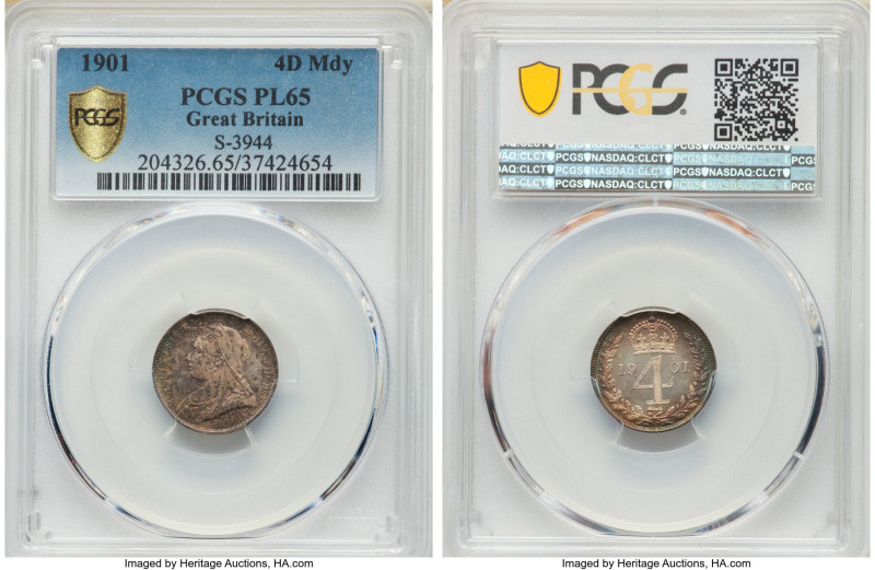 Victoria 4-Piece Certified Prooflike Maundy Set 1901 PCGS, 1) Penny - PL66, KM77...