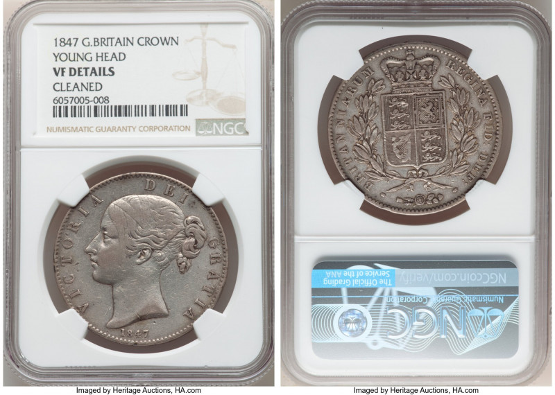 Victoria Crown 1847 VF Details (Cleaned) NGC, KM741, S-3882. Young head crown. ...