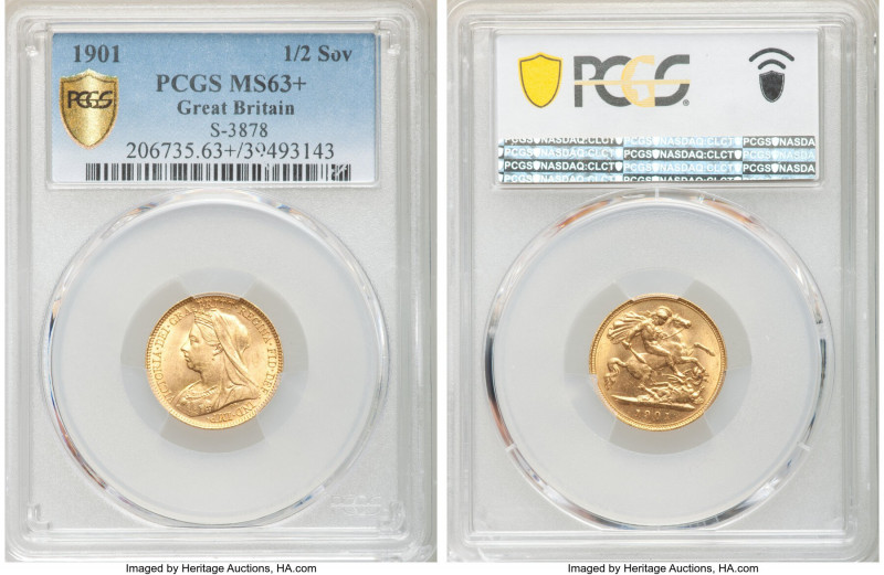 Victoria gold 1/2 Sovereign 1901 MS63+ PCGS, KM784, S-3878. Last year of type. A...