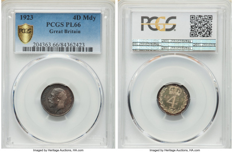 George V 4-Piece Certified Prooflike Maundy Set 1923 PCGS, 1) Penny - PL67, KM81...