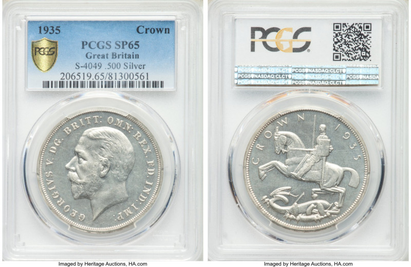 George V Specimen Crown 1935 SP65 PCGS, KM842, S-4049. Incused edge lettering. S...