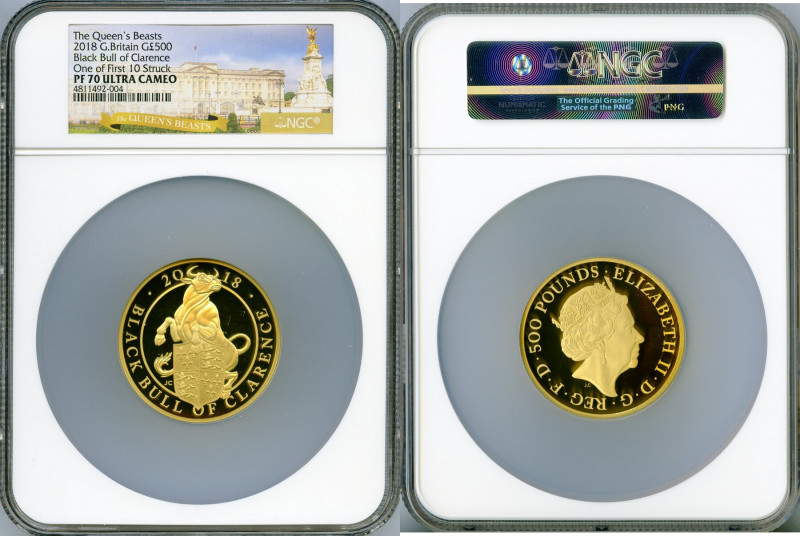 Elizabeth II gold Proof "Queen's Beast - Black Bull of Clarence" 500 Pounds (5 o...