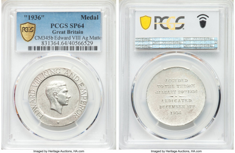 Edward VIII silver Matte Specimen Medal 1936-Dated SP64 PCGS, Giordano-CM345b. E...