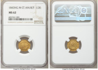 Central American Republic gold 1/2 Escudo 1843 NG-M MS62 NGC, Nueva Guatemala mint, KM5. Boldly struck details, lustrous with semi-prooflike fields.
...