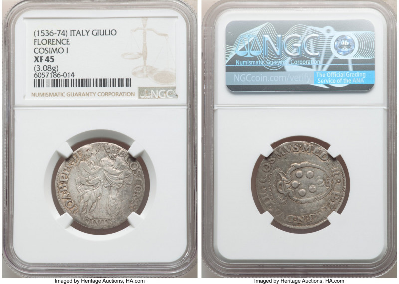 Florence. Cosimo I de' Medici Giulio ND (1536-1574) XF45 NGC, MIR-131 (R). 28mm....