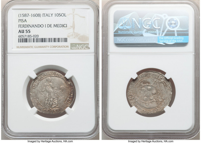 Pisa. Ferdinando I de Medici 10 Soldi ND (1587-1608) AU55 NGC, CNI-XIb.33, MIR-4...