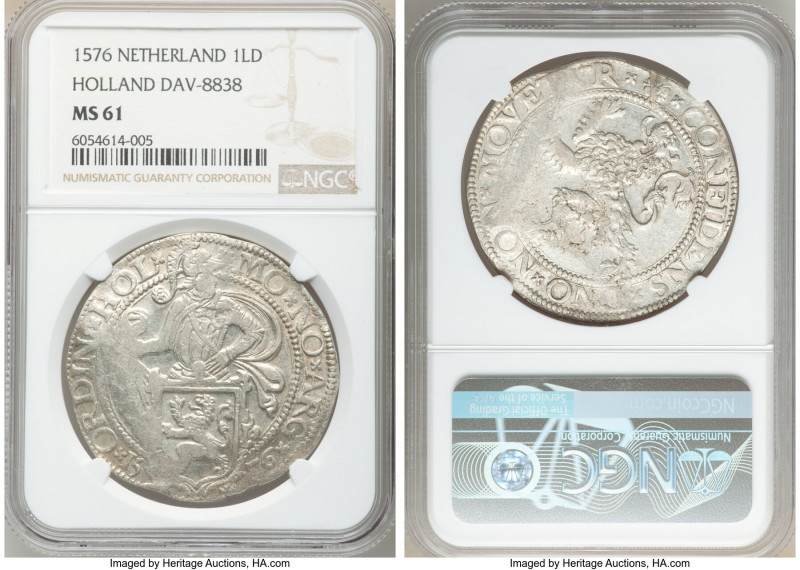 Holland. Provincial Lion Daalder 1576 MS61 NGC, Dav-8838. Residual luster, light...