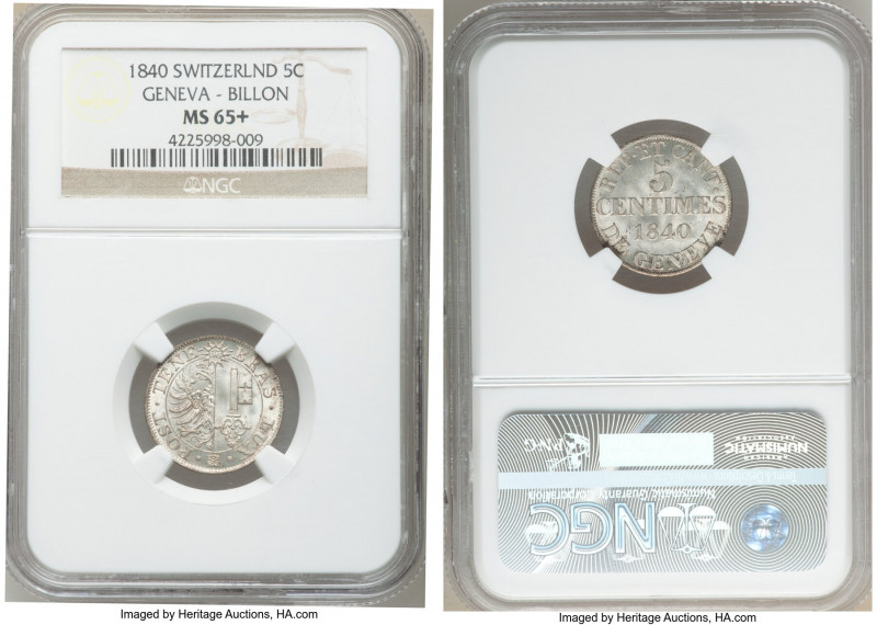 Geneva. Canton Pair of Certified Centimes NGC, 1) 5 Centimes 1840 - MS65+, KM131...