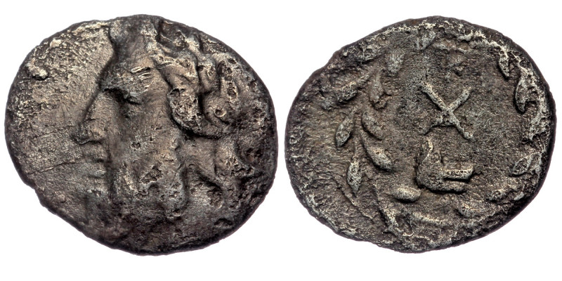 Achaea, Achaean League AR Triobol. Argos, circa 195-188 BC. 
Laureate head of Ze...