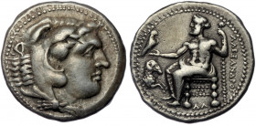 Kingdom of Macedon, Alexander III 'the Great' AR Tetradrachm. Damaskos, circa 330-323 BC.
Obv: Head of Herakles right, wearing lion skin headdress.
Re...