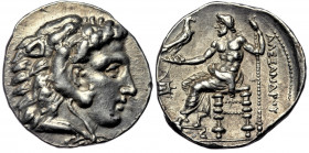 Kingdom of Macedon, Alexander III 'the Great' AR Tetradrachm. Soloi. circa 325-318 BC. 
Head of Herakles right, wearing lion skin headdress.
Rev: AΛEΞ...