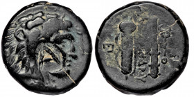 Kings of Macedon, Philip III Arrhidaios (323-317 BC). AE17 Unit In the name of Alexander III, Tarsos. Head of Herakles right, wearing lion skin; keryk...