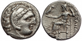 KINGS of MACEDON. Alexander III 'the Great'. 336-323 BC. AR Drachm
Head of Herakles right, wearing lion skin 
Rev: se: Zeus seated left on throne, hol...