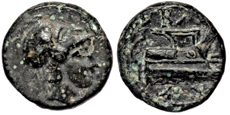 KINGS OF MACEDON. Demetrios I Poliorketes (306-283 BC). AE12 Salamis.
Obv: Helme...