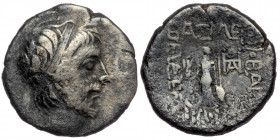 Kings of Cappadocia. Ariobarzanes III (52-42 BC). AR Drachm.
Diademed head right.
Rev: Athena standing left, holding Nike, spear and shield; star and ...