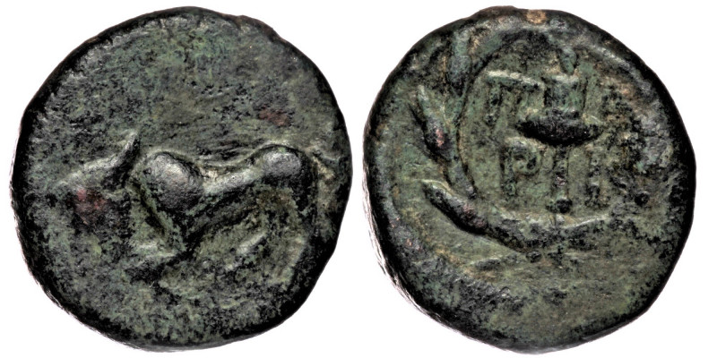 Mysia, Parion. 350-300 B.C. AE.
Bull butting left.
Rev: / Π - A / P - I, letters...