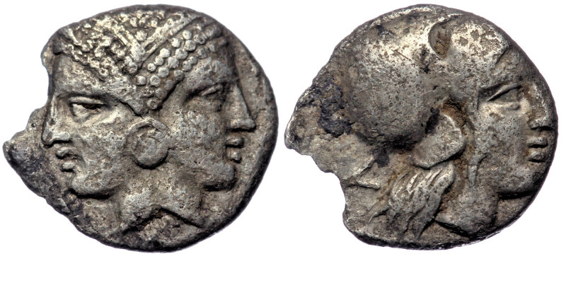 MYSIA. Lampsakos (440-390 BC) ar Trihemiobol 
Janiform female head 
Rev: Λ[ΑΜΨ] ...