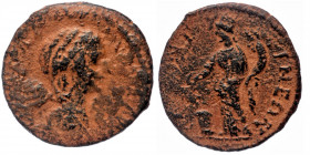 ARCADIA, Mantinea. Plautilla (Augusta, 202-205) AE22 Assarion
ΦOVΛ – ΠΛATIΛΛA (illegible) Draped bust right
Rev: MANT-INEΩN Tyche standing left, sac...