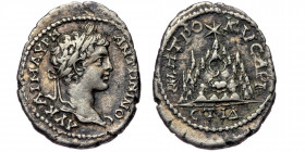 CAPPADOCIA, Caesarea-Eusebia, Caracalla (198-217) AR Drachm, RY 14 of Septimius Severus (AD 205/6). 
Laureate and beardless young head right 
MHTPO KA...
