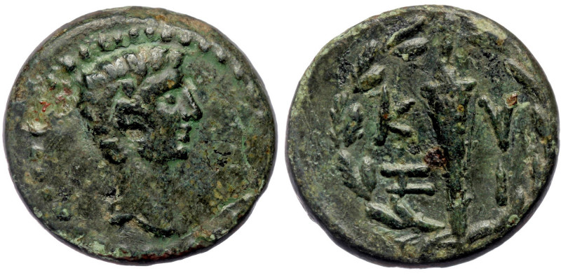 Augustus 27BC -14 AD. Mysia Kyzikos AE
Bare head of Augustus right.
Rev: K - V /...