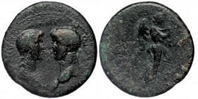 IONIA. Smyrna. Nero with Agrippina II (54-68). Ae. 
 Diademed and draped bust of Agrippina and laureate head of Nero facing one another.
Rev: Nemesis ...