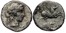 Q. Titius, Rome, 90 BC. AR Denarius.
Head of young Bacchus right, wearing ivy wreath.
Rev: Pegasus springing right 
Crawford 341/2; RBW 1275; RSC Titi...