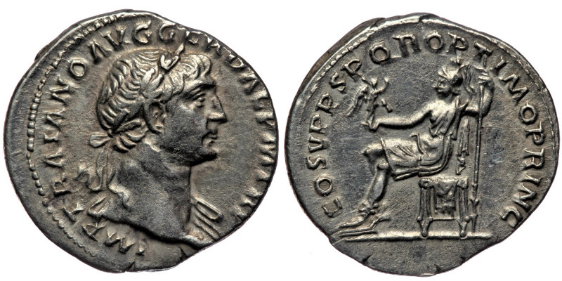 TRAJAN (98-117). Denarius. Rome. AR
IMP TRAIANO AVG GER DAC P M TR P./ Laureate ...