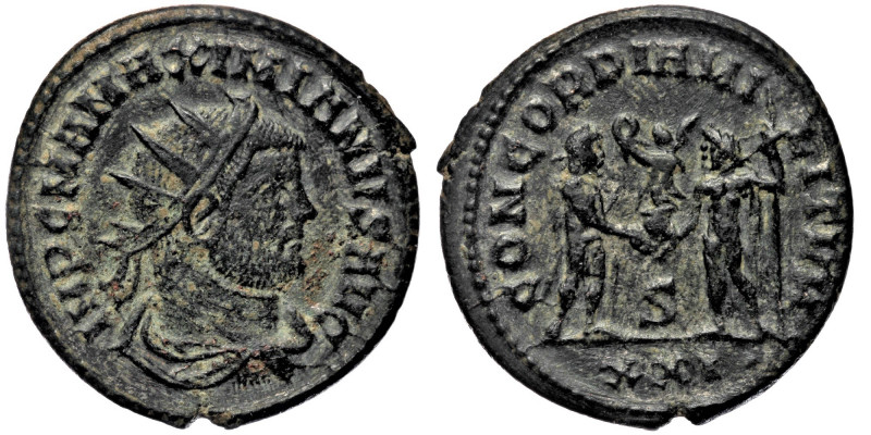 Maximianus (First reign, 286-305) AE22 radiate AD 293 
IMP C M A MAXIMIANVS AVG ...