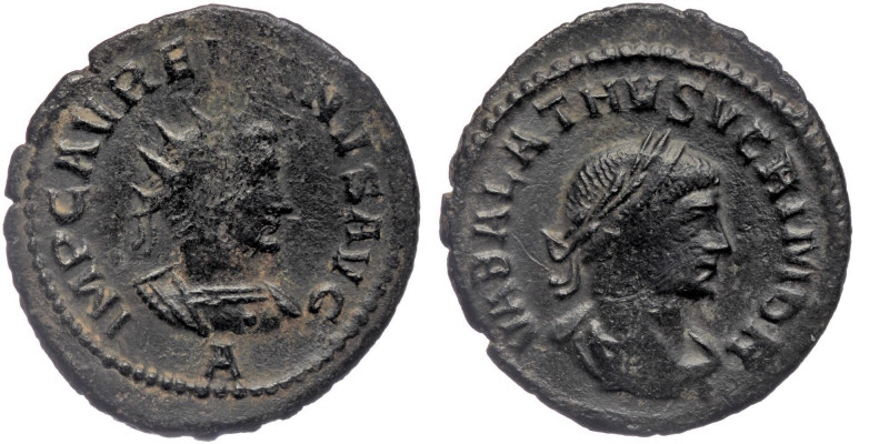 Aurelian, with Vaballathus. (270-272) AE22 antoninianus, Antioch, 270/1. 
VABALA...